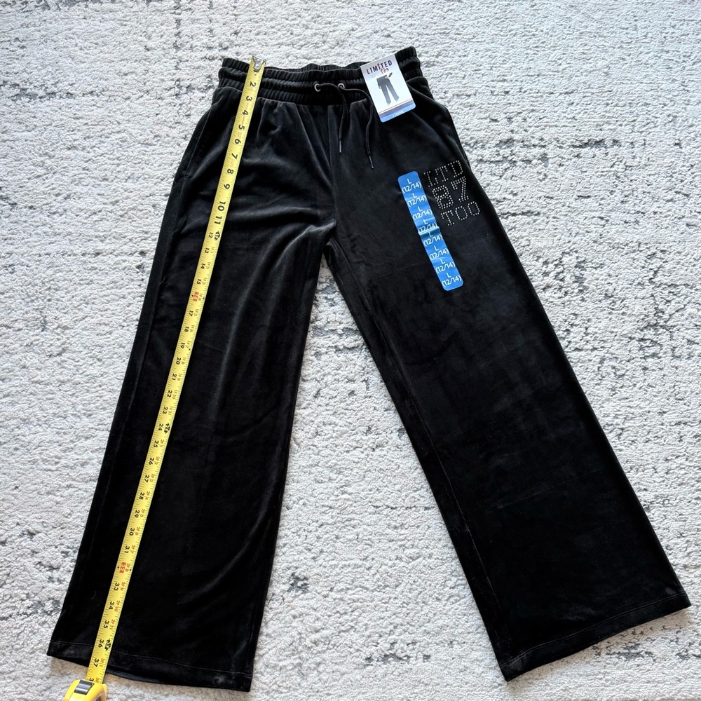 NWT-Girls Black Velour Lounge Pants w/ Pockets SZ L 12/14 - Picture 8 of 11
